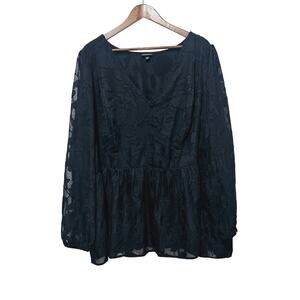 Torrid Peplum Blouse Women's Size 5 Black Floral Blouson Sleeve Whimsigoth Goth